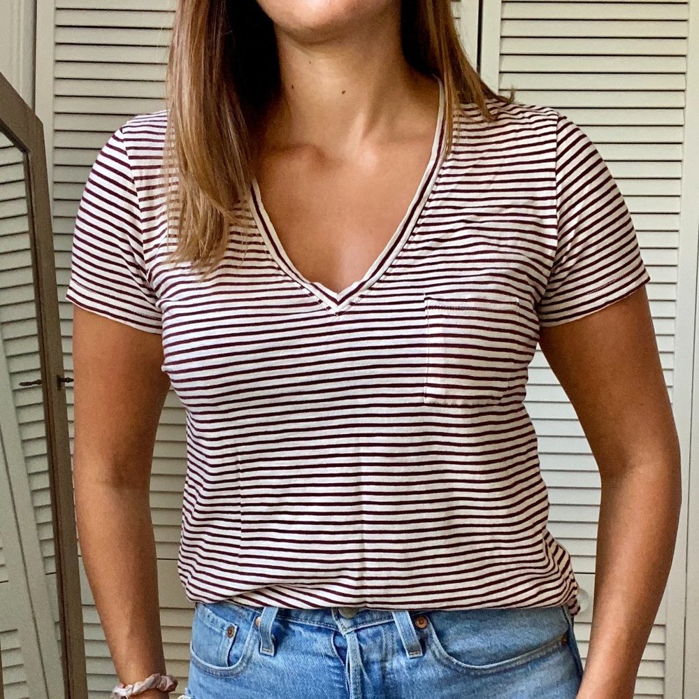 Madewell Whisper Cotton V-Neck Pocket Tee Striped